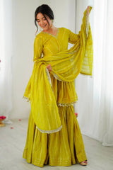 Yellow Chanderi Sharara Set with Weaving