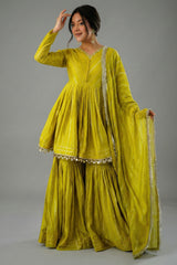 Yellow Chanderi Sharara Set with Weaving