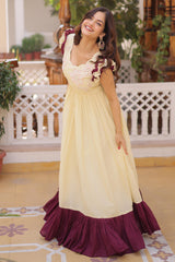 Cream and Wine Embellished Dress