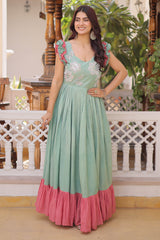 Sage Green and Rose Pink Embellished Dress