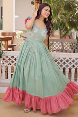 Sage Green and Rose Pink Embellished Dress