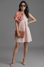 Light Pink Cotton 3D Floral Patch Fit-and-Flare Mini Dress