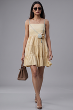 Yellow Cotton Solid Fit-and-Flare Mini Dress