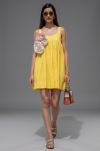 Yellow Cotton 3D Floral Patch Fit-and-Flare Mini Dress