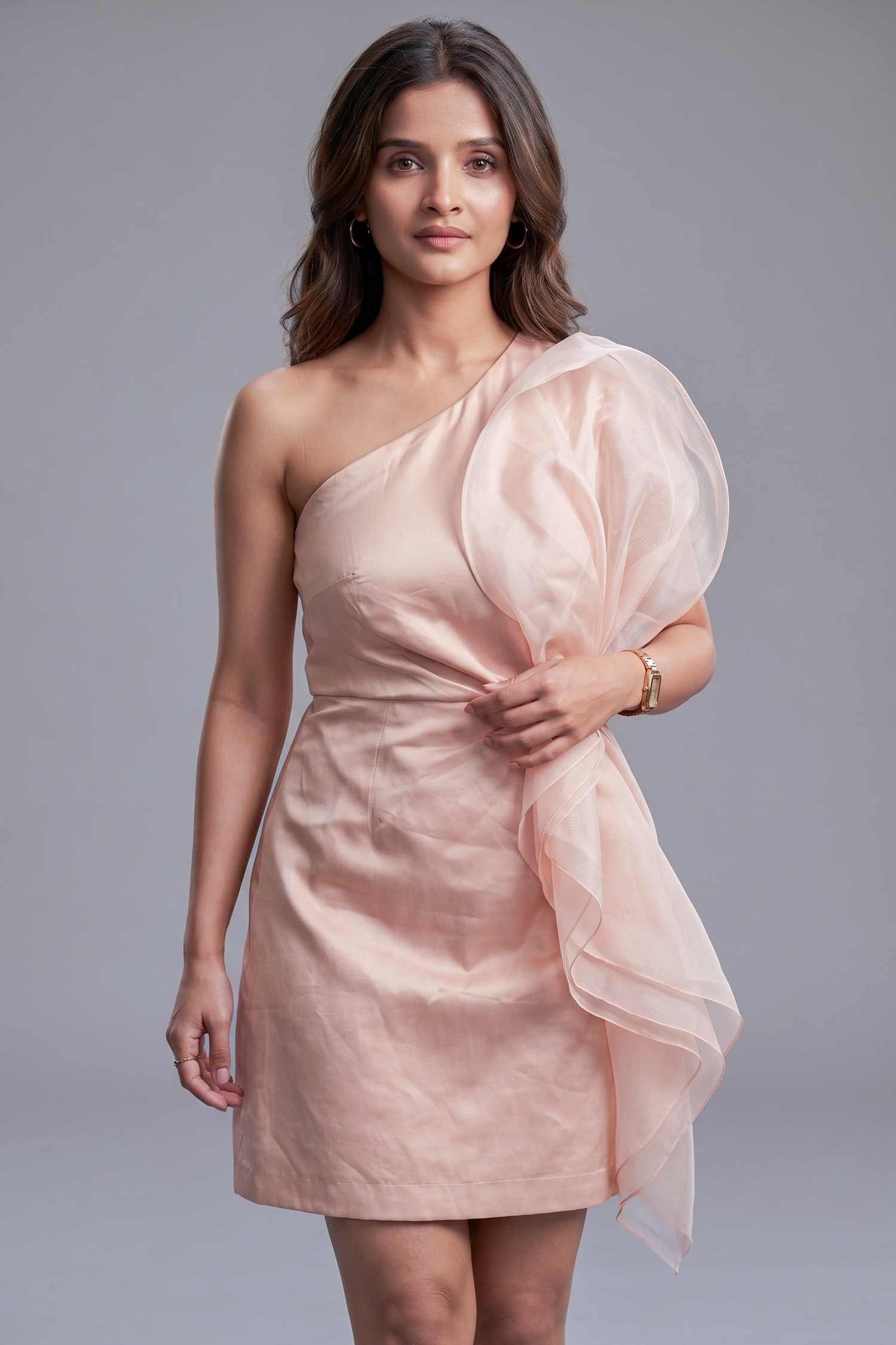 Blush Pink Organza Modal Silk One Shoulder Dress Secondary image