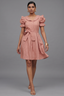 Soft Pink Cotton Peter Pan Collar and Puff Sleeved Fit-and-Flare Mini Dress
