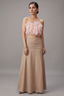 Light Peach Net 3D Floral Off Shoulder Crop Top with Asymmetrical Skirt