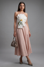 Off White Cotton Floral 3D Off Shoulder Crop Top with Skirt