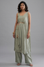 Sage Green Organza Modal Silk Straight Cut Palazzo Set with Cape