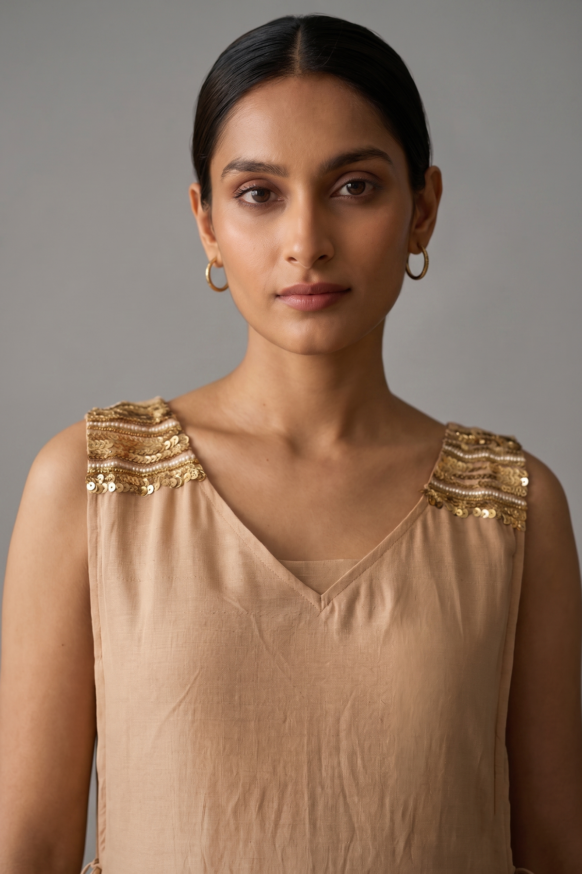 Light Champagne Golden Modal Silk Straight Cut Kurti and Palazzo Set
