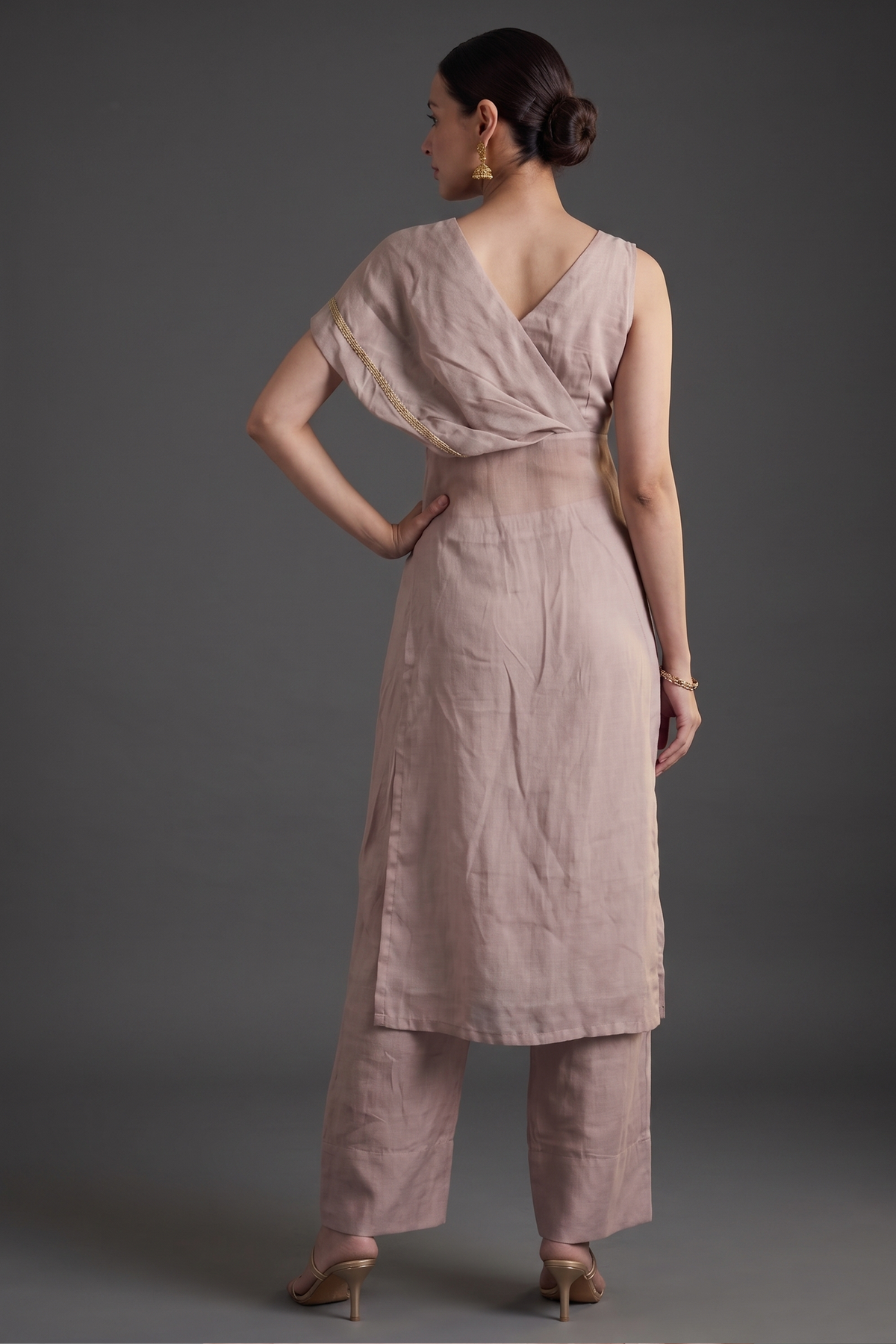 Rose Pink Organza Modal Silk Straight Cut Kurti and Palazzo Set