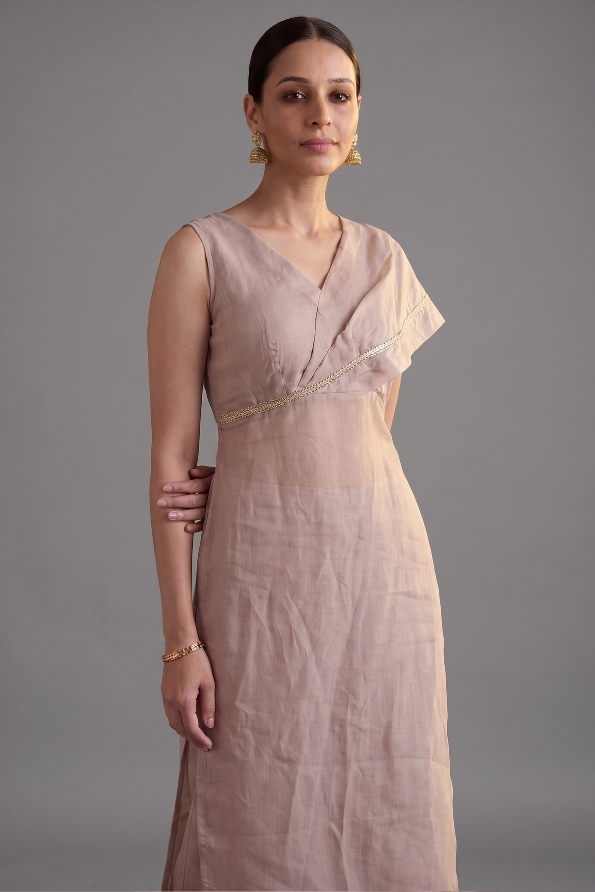 Rose Pink Organza Modal Silk Straight Cut Kurti and Palazzo Set