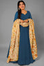 Peacock Teal Blue Crepe Silk Anarkali Gown with Floral Printed Dupatta