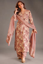 Dusty Rose Bold Floral Printed Cotton Straight Cut Kurti Set