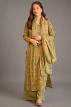 Sage Green Vintage Blossom Printed Cotton Kurti Set