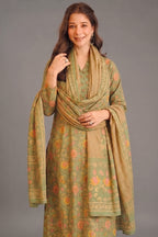 Sage Green Vintage Blossom Printed Cotton Kurti Set
