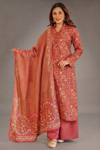 Terracotta Brick Intricate Motif Printed Cotton Kurti Set