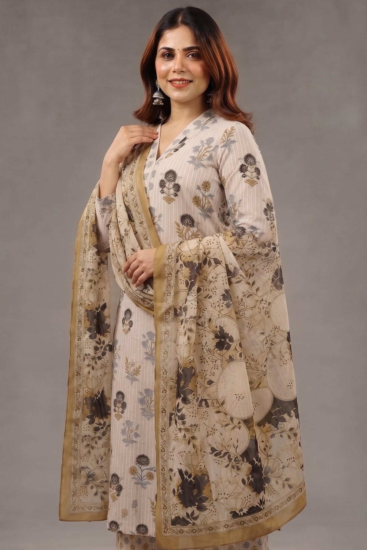 Ivory & Onyx Artisan Botanical Printed Cotton Kurti Set