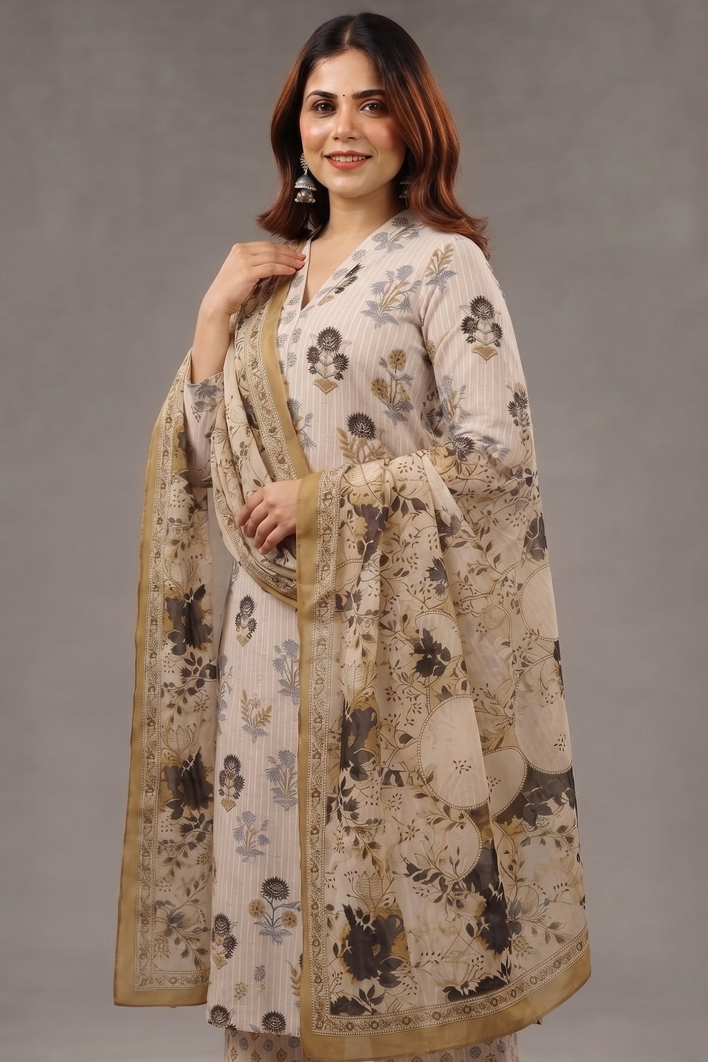 Ivory & Onyx Artisan Botanical Printed Cotton Kurti Set
