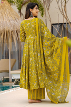 Meadow Mustard Kalamkari-Inspired Fully Flared Maslin Anarkali