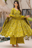 Meadow Mustard Kalamkari-Inspired Fully Flared Maslin Anarkali
