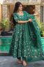 Emerald Green Foliage Printed Maslin Floor-Length Anarkali