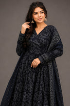 Charcoal Obsidian Clover Print Maslin Angrakha-Style Suit