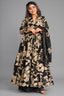 Midnight Black & Beige Floral Print Maslin Anarkali Kurti Set