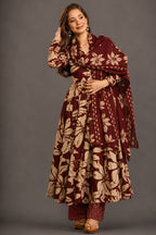 Imperial Ruby Vintage Floral Printed Muslin Silk Kurti Set