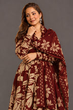Imperial Ruby Vintage Floral Printed Muslin Silk Kurti Set