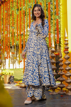 Sapphire River Abstract Motif Cotton Silk Anarkali Kurti with Bottom