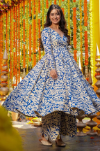 Sapphire River Abstract Motif Cotton Silk Anarkali Kurti with Bottom