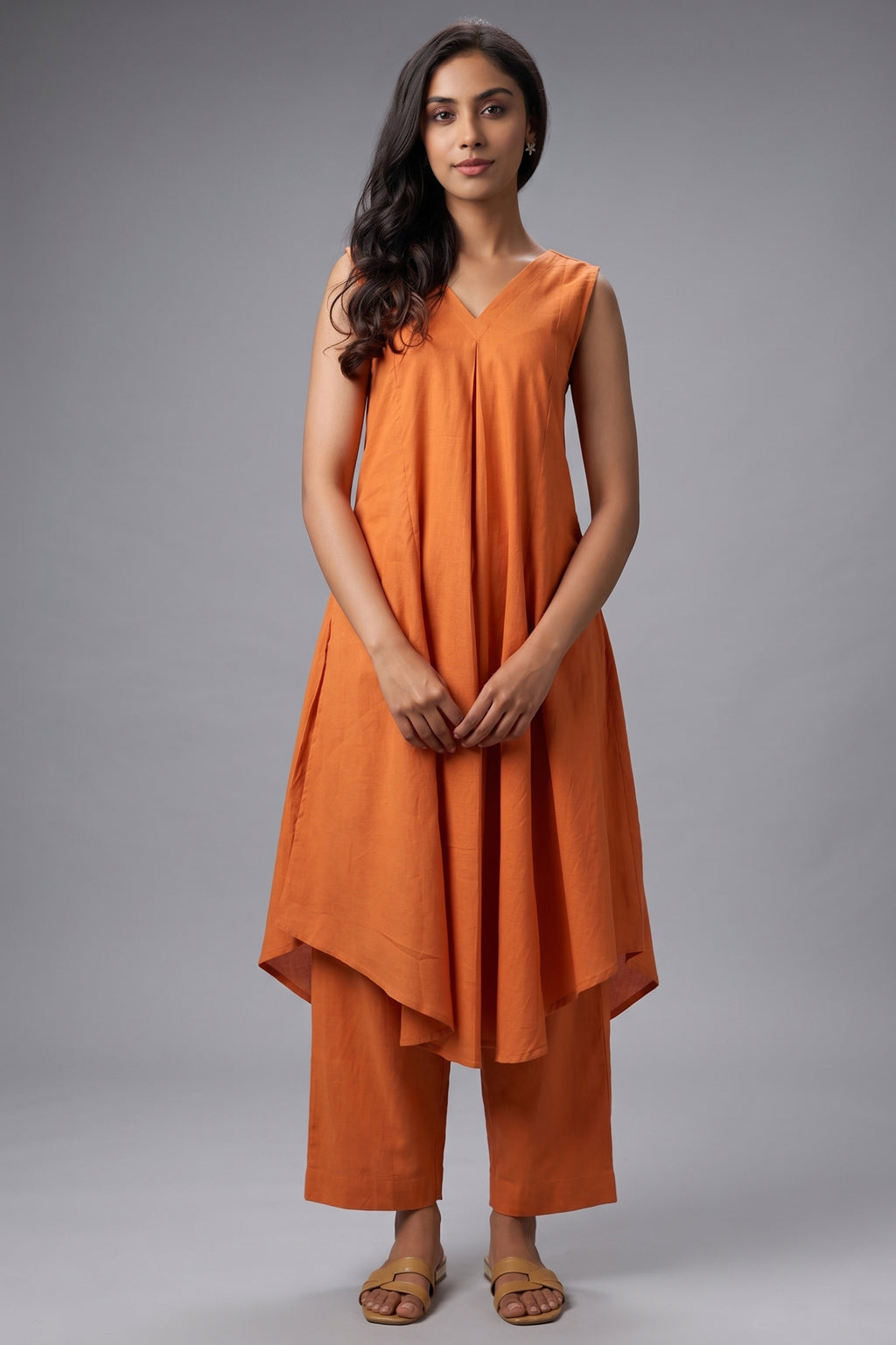 Radiant Orange Asymmetric Tunic Set