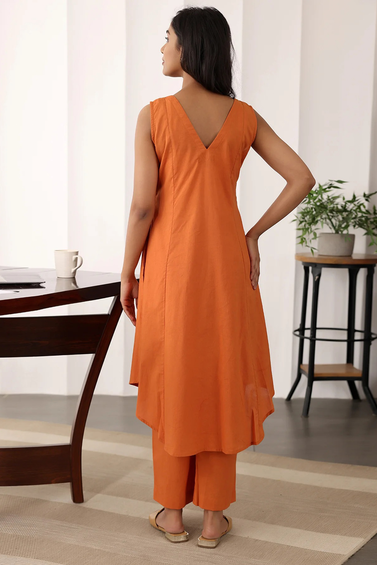 Radiant Orange Asymmetric Tunic Set