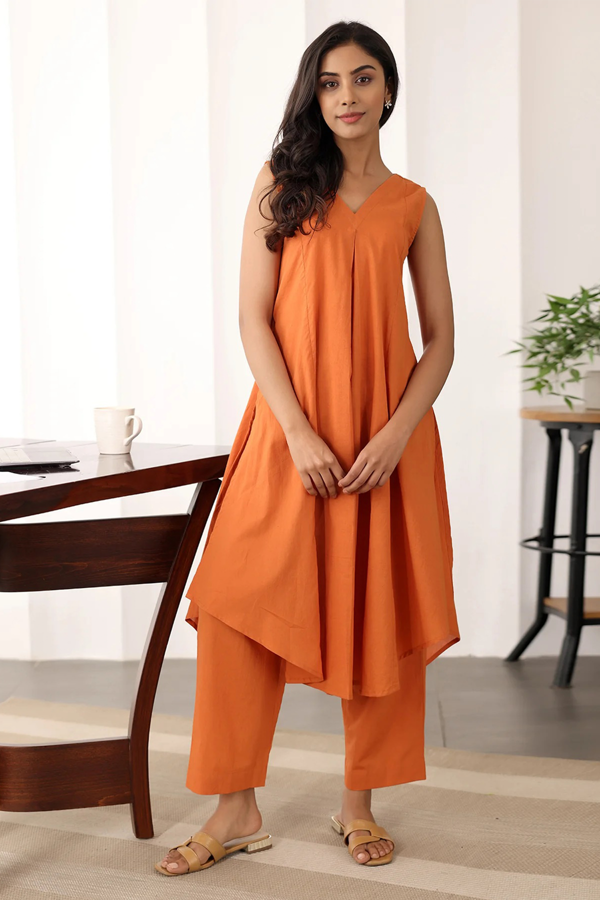 Radiant Orange Asymmetric Tunic Set