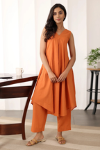 Radiant Orange Asymmetric Tunic Set