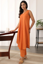 Radiant Orange Asymmetric Tunic Set