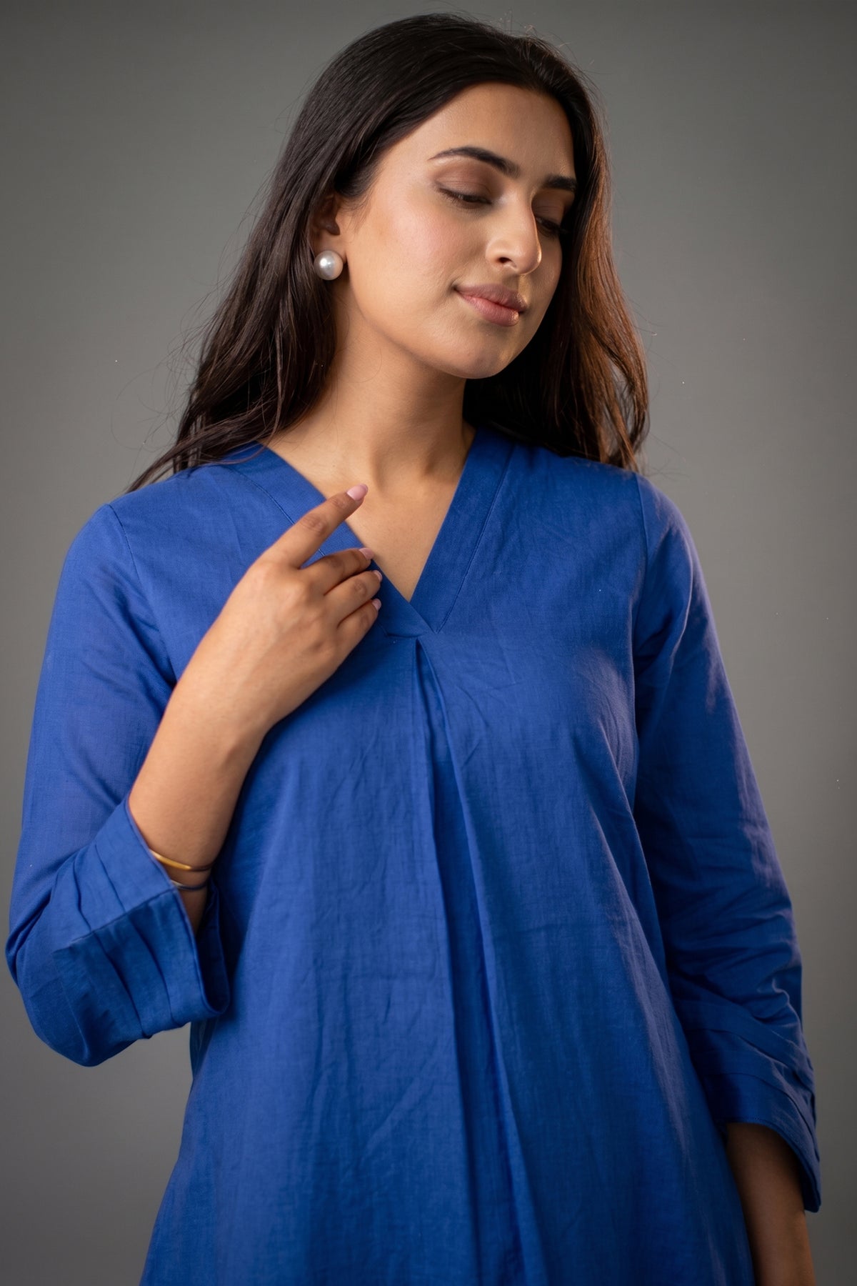 Azure Blue Relaxed Fit Kurti with Bottom Set