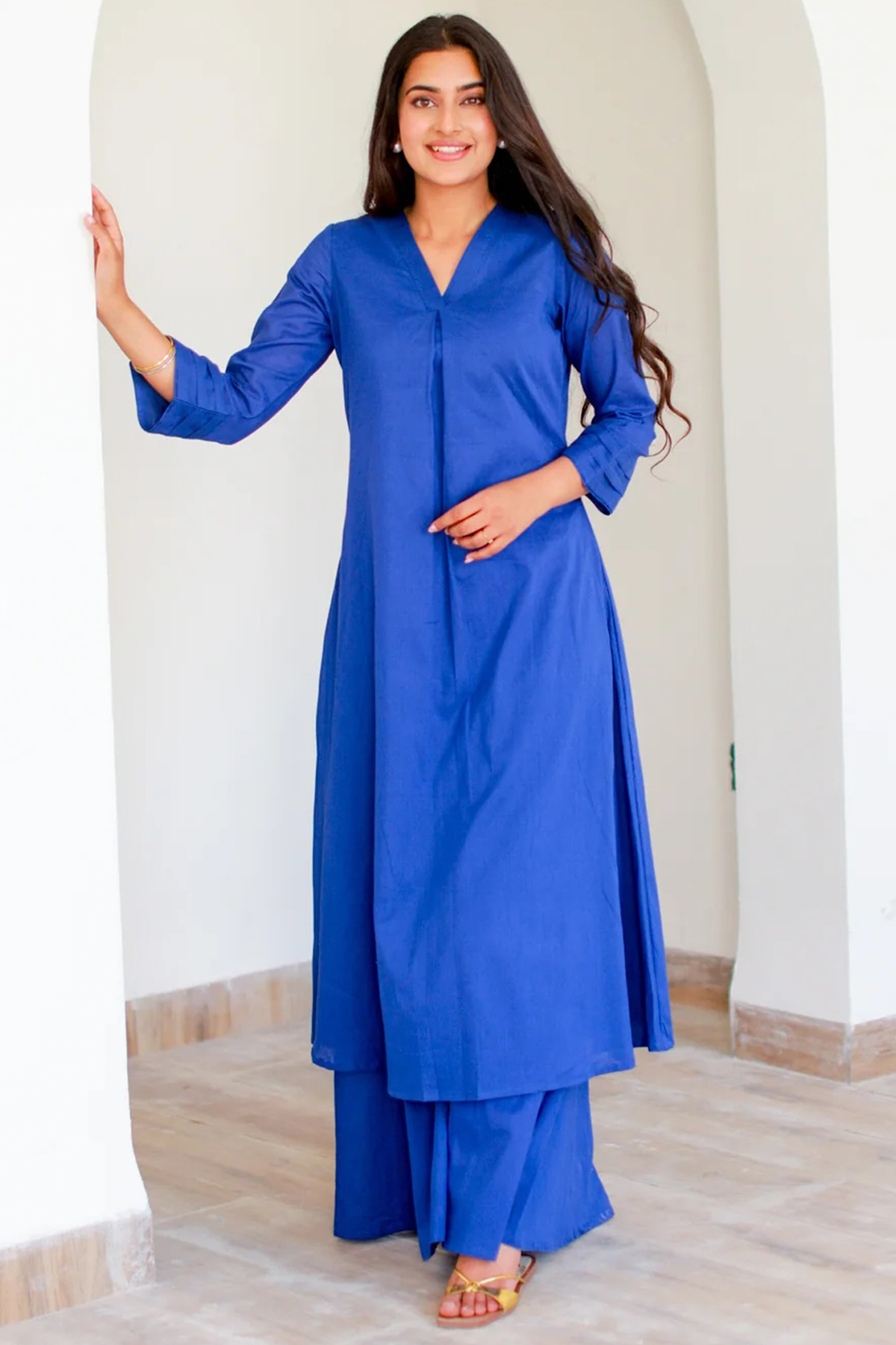 Azure Blue Relaxed Fit Kurti with Bottom Set