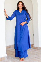 Azure Blue Relaxed Fit Kurti with Bottom Set
