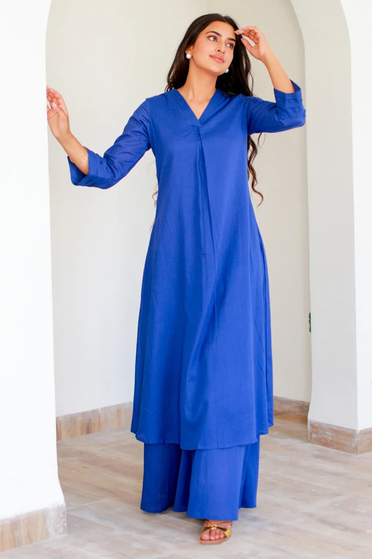 Azure Blue Relaxed Fit Kurti with Bottom Set