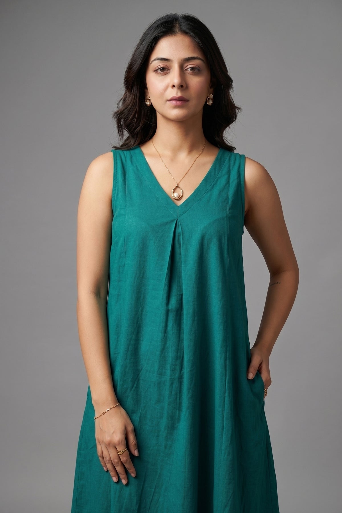 Emerald Rama Asymmetric Pure Cotton Kurti with Bottom