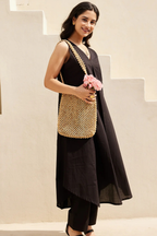 Obsidian Black Sleeveless V-Neck Co-Ord Set with Straight Pant