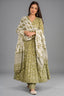 Spring Green Botanical Print Cotton Silk Flared Kurti Set