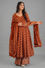 Earthy Terracotta Geometric Motif Cotton Silk Anarkali Kurti Set