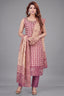 Magenta Tissue Scallop Printed Straight Cut Kurti Set