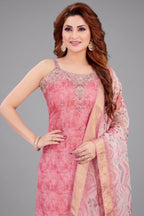 Pink Art Silk Mirror Embroidered Straight Cut Kurti Set
