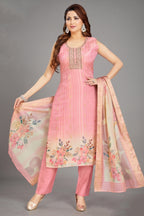 Pink Art Silk Straight Cut Kurti Set