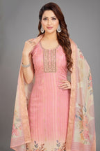 Pink Art Silk Straight Cut Kurti Set