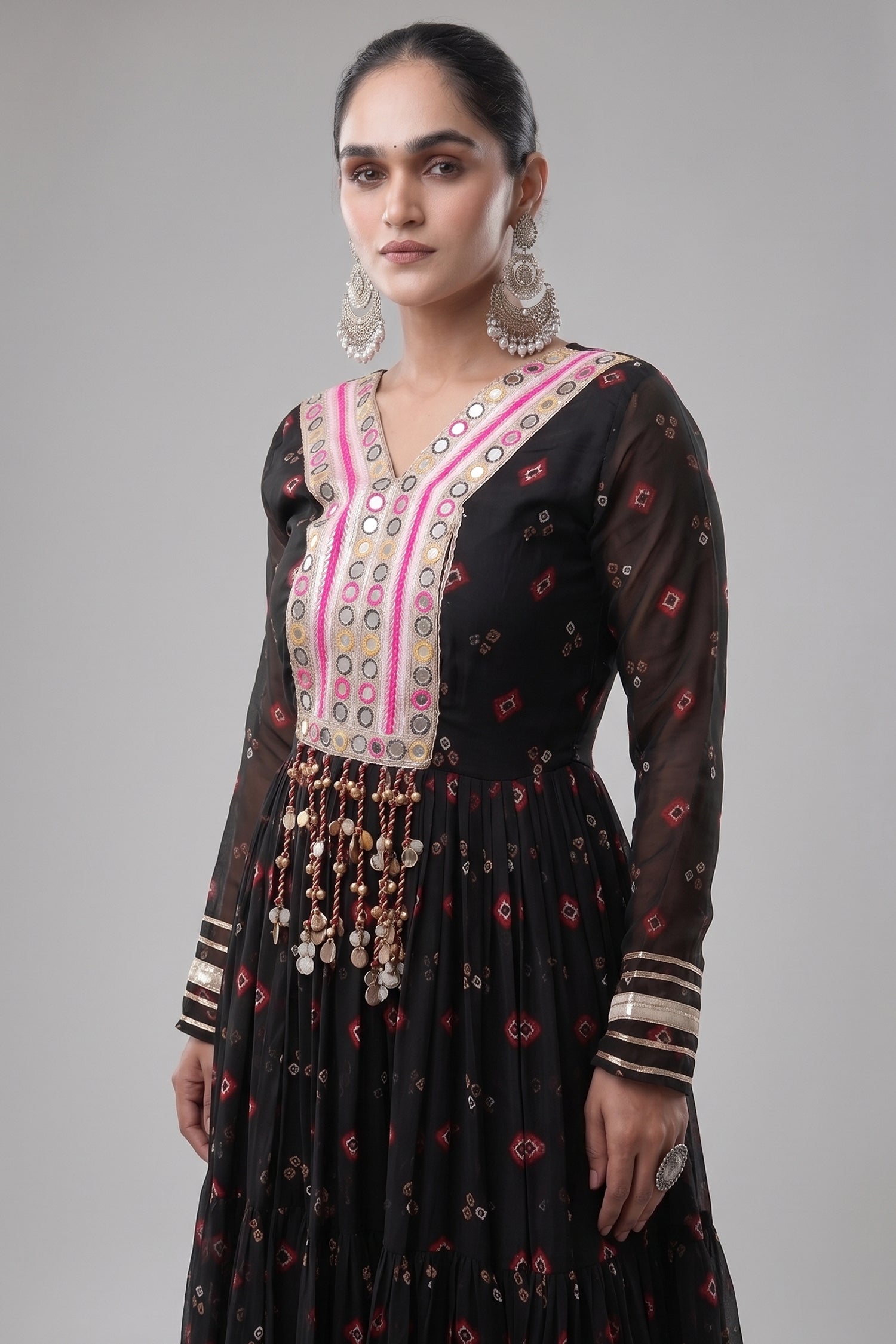 Black Georgette Printed Flared Anarkali Kurti with Mirror Work Secondary image
